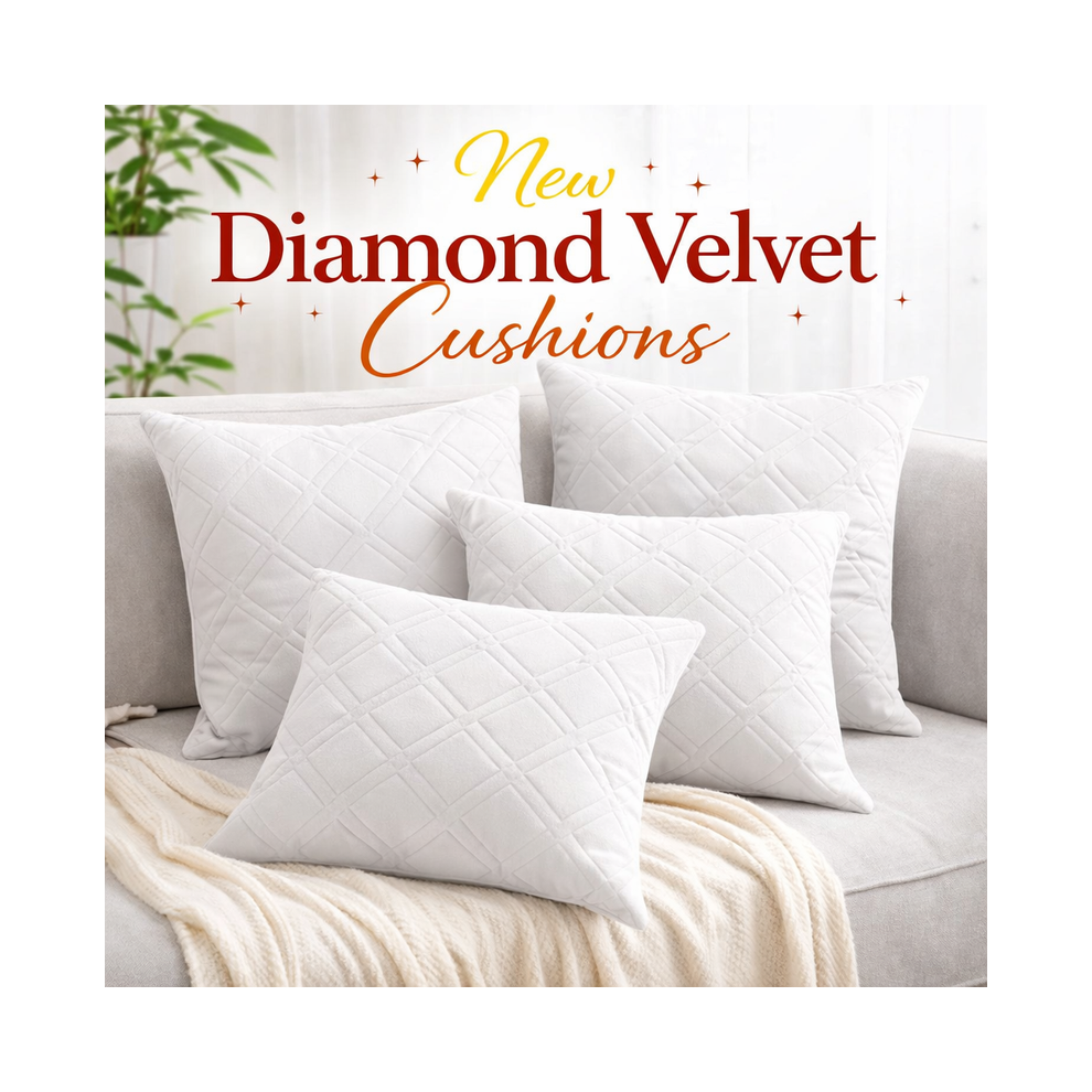 Imperial Rooms (Pack Of 2, White) Diamond Embossed Velvet Cushions With Filling | Luxury Soft Throw Cushions For Sofa Bed & Living Room