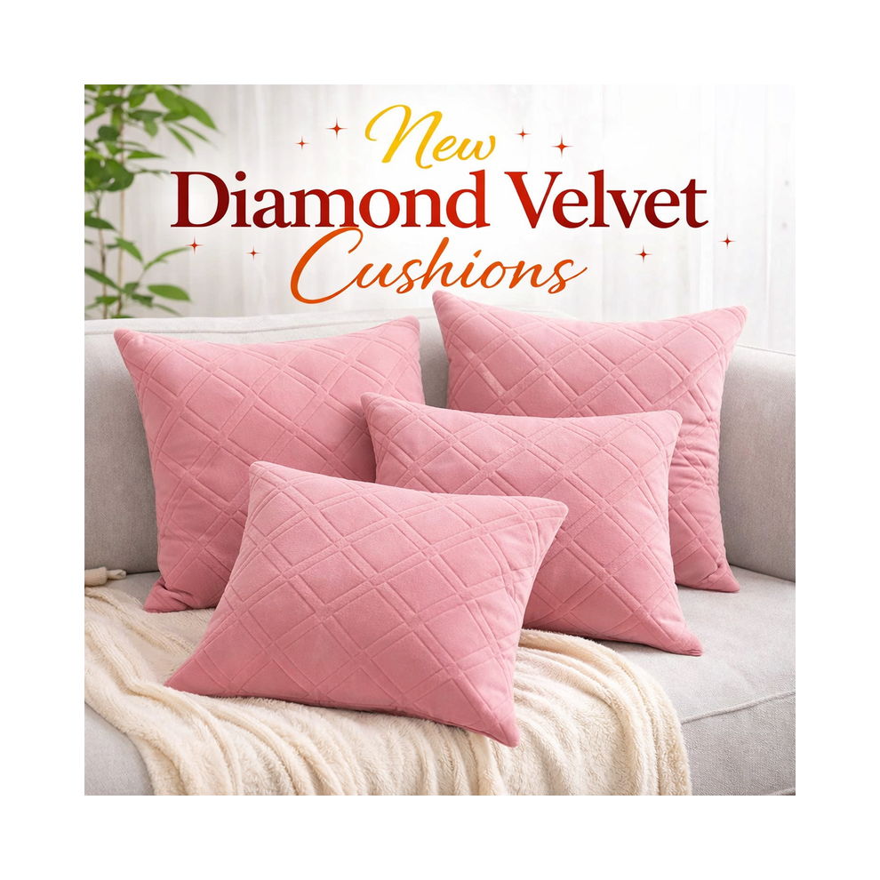 Imperial Rooms (Pack Of 2, Pink) Diamond Embossed Velvet Cushions With Filling | Luxury Soft Throw Cushions For Sofa Bed & Living Room