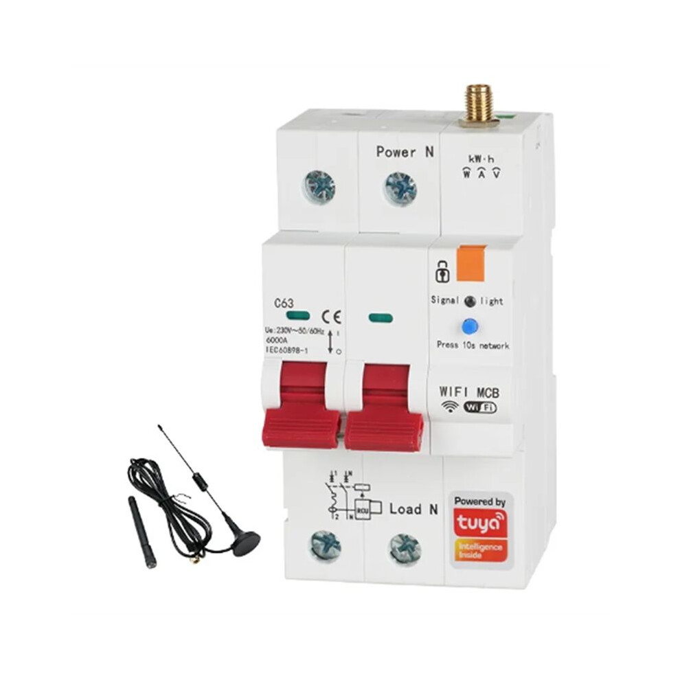 Tuya Wifi Rs485 2P 63A Mcb Breaker Prepaid Meter Timer Voltage Current Protector Voice Control Alexa 6033533235315