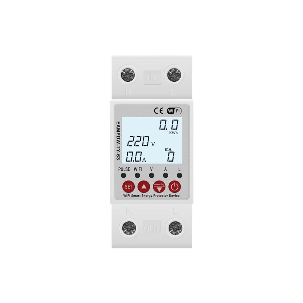 2P 63A Tuya Wifi Protector Relay Device Breaker Earth Leakage Over Under Voltage Power Kwh Meter 4713532414110