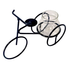 Jarrón con forma de bicicleta de hierro negro y cristal