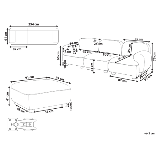Beliani Modular Sofa 3 Seater AMLI Boucle Off-White with Ottoman 2