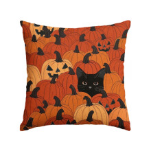 Fodera per cuscino con gatto nero e zucca di Halloween, 45x45 cm (18x18 pollici)