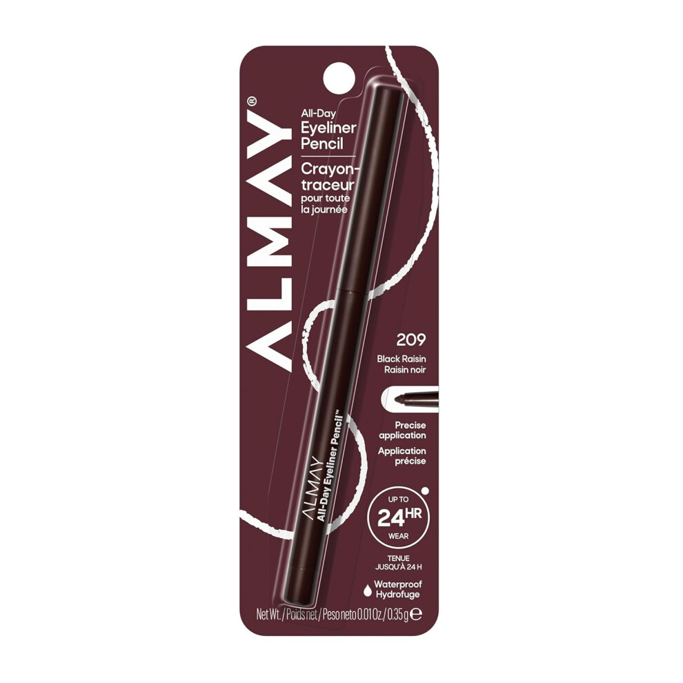 Almay Brown All-Day Eyeliner Pencil, Hypoallergenic, Cruelty-Free, Oil-Free, Fragrance-Free, 209 Black Raisin, 0.01 Oz (Brown)