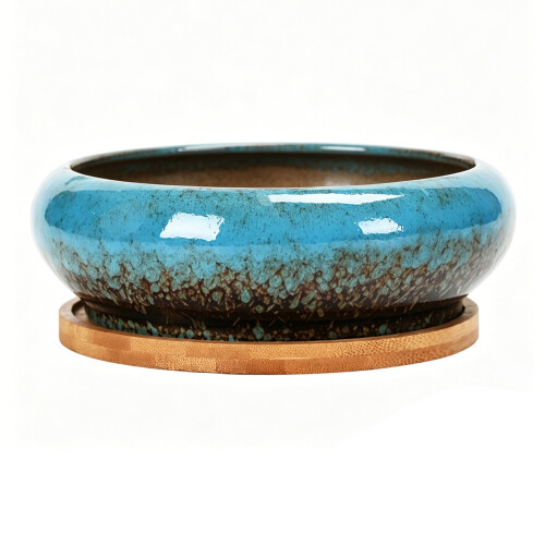 Succulents Planter Ceramic Small Round Pot Desktop-Blue hole1