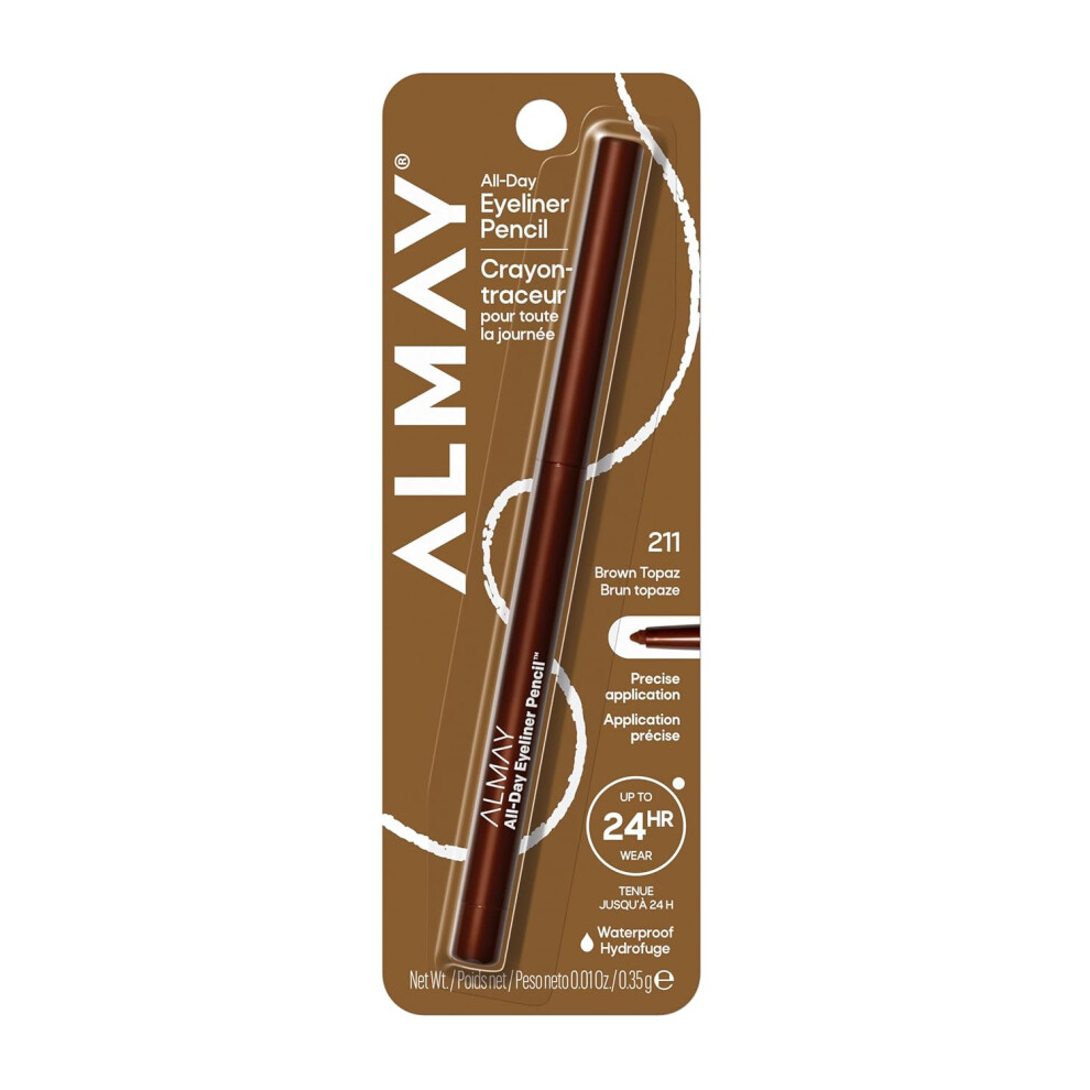 Almay Brown All-Day Eyeliner Pencil, Hypoallergenic, Cruelty-Free, Oil-Free, Fragrance-Free, 0.01 Oz ( Topaz)