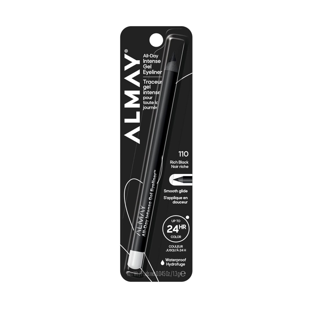 Almay Black Gel Eyeliner, Waterproof, Fade-Proof Eye Makeup, Easy-To-Sharpen Liner Pencil (Packaging May Vary), 110 Rich 0.045 Oz ( 110 Rich )