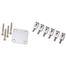 2 Set Electric Guitar Accessories: 1 Set Neck Plate with Screws & 1 Set Bridge Saddles Flat Set