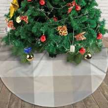 Gonna per albero di Natale, 76 cm, fantasia a quadri beige, grigio e avorio.