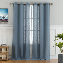 Linen Living Room Curtain Blue 37 in W x 95 in L 2 Panels