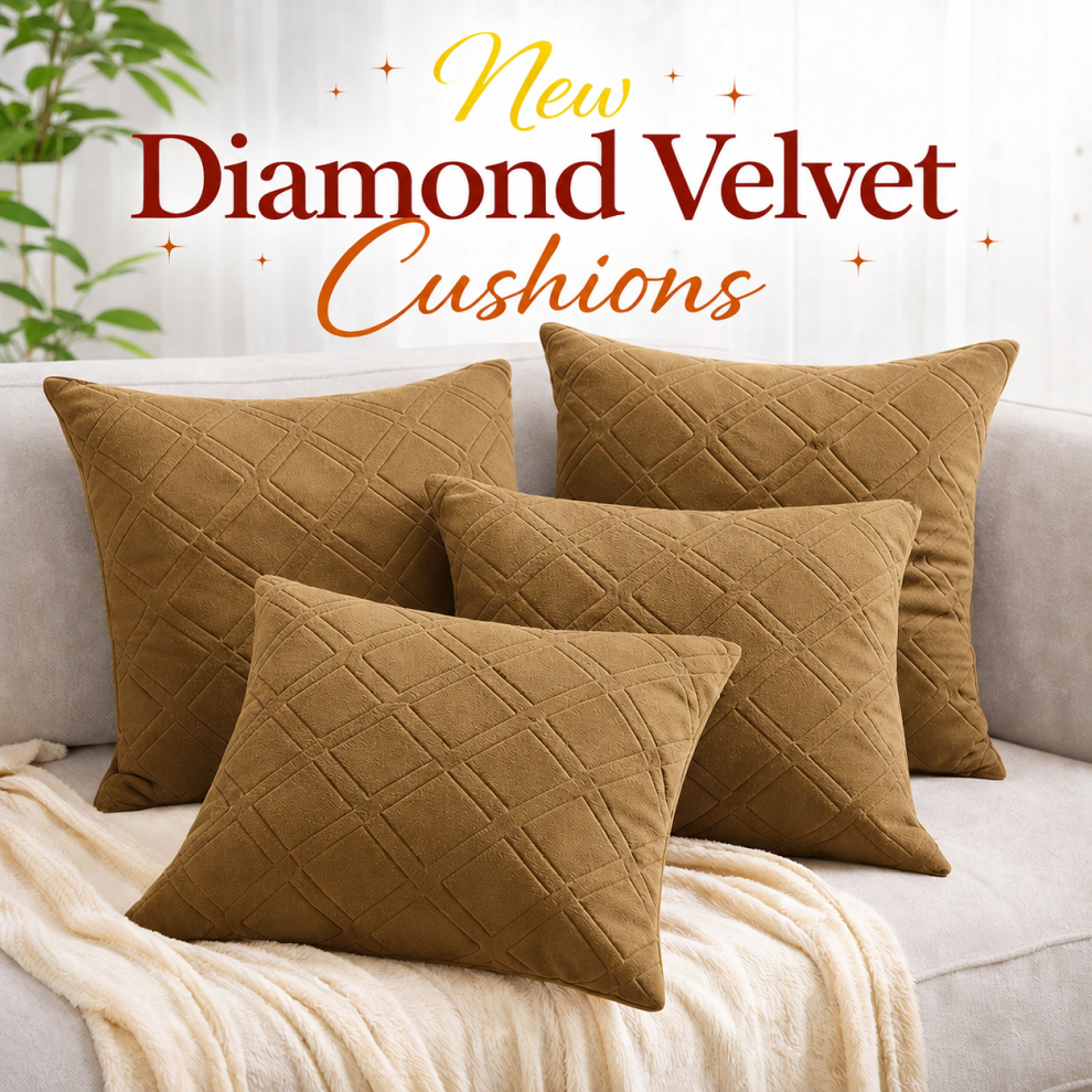 Imperial Rooms (Pack Of 4, Rust) Diamond Embossed Velvet Cushions With Filling | Luxury Soft Throw Cushions For Sofa Bed & Living Room