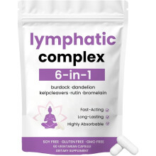 Lymphatic Complex 6-in-1,Lymphatic Drainage Supplements|Herbal Blend with Dandelion,Burdock,Bromelain,Cleavers Extract & More | Vegan,Non-GMO