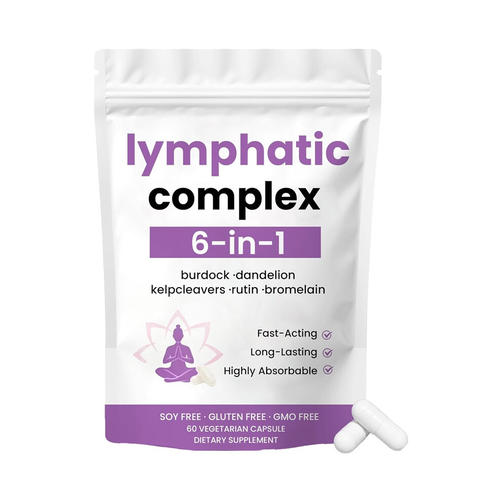 Lymphatic Complex 6-in-1,Lymphatic Drainage Supplements|Herbal Blend with Dandelion,Burdock,Bromelain,Cleavers Extract & More | Vegan,Non-GMO