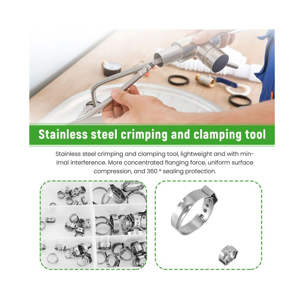 Stainless Steel Single Ear Hose Clamp, 80Pcs 6-23.6Mm Crimp Hose Clamp Assortment Kit Ear Stepless Cinch Rings Crimp Pinch Fitting Tools (1/4 Inch - 6031396573377