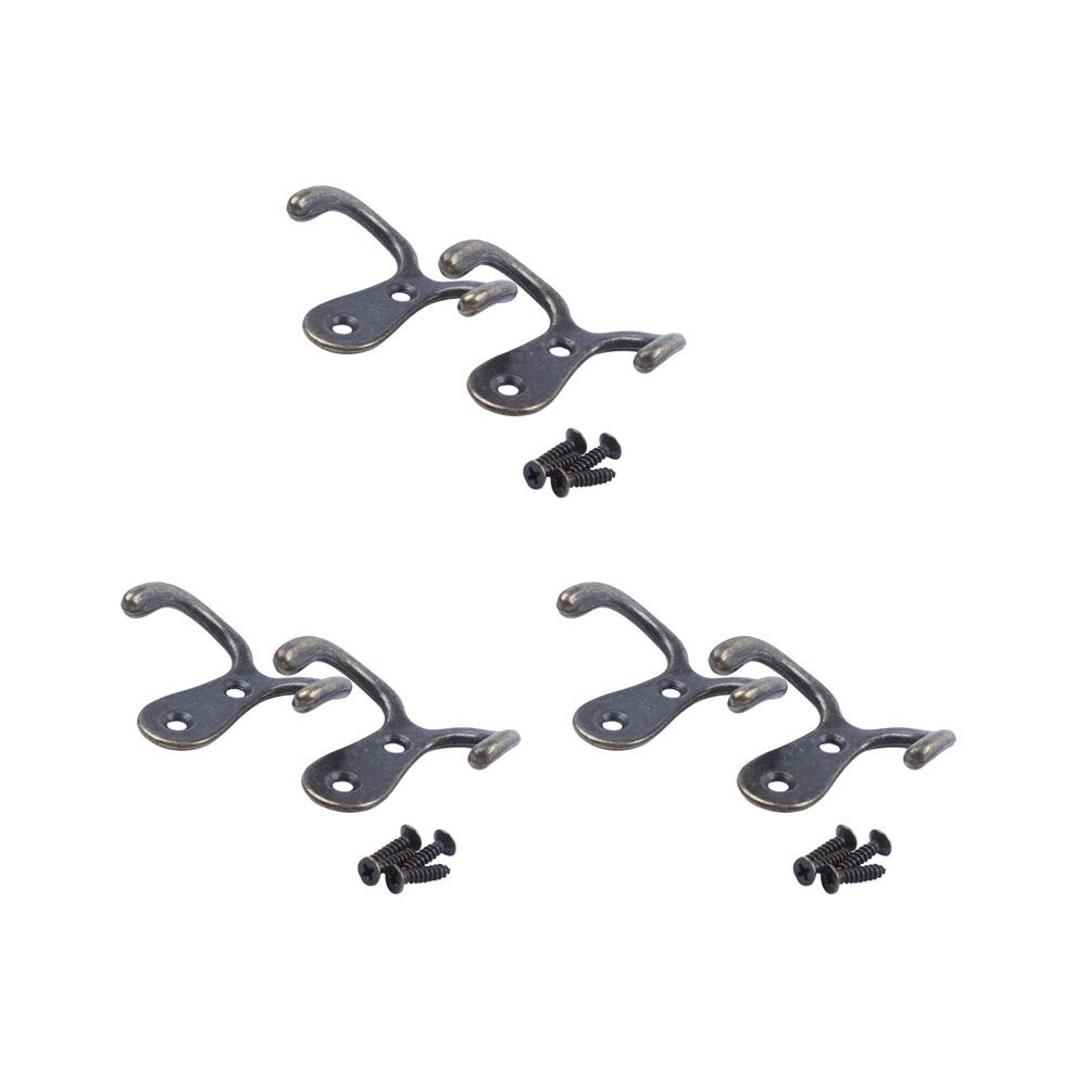 6 X Screw Hook Retro Metal Double Hook Metal Wall Mount Hanger Coat Antique Bronze For Hats 4713580673385