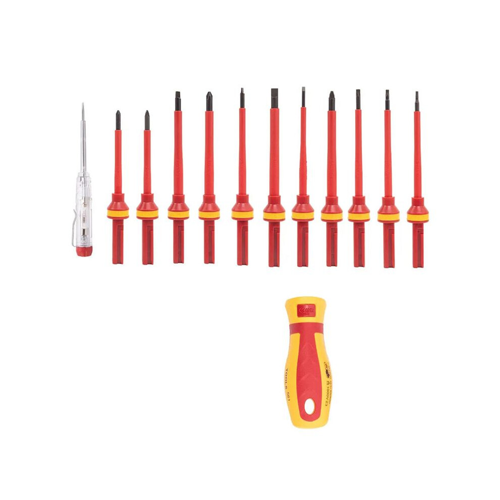 13Pcs 1000V Vde Insulated Screwdriver Set With Magnetic Phillips Torx Hex Bits For Electrician Repair Tools & Home Use 4713687004495