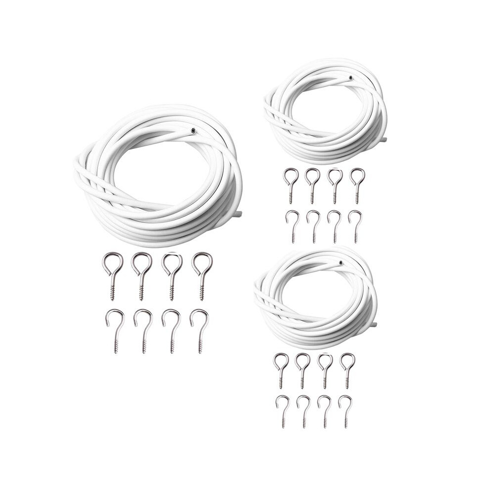 3X Curtain Wire And Hooks Set, 3 Meters Net Curtain Wirewith 8Pcs Screw-In Hooks For Net Curtain Rod 4712741373041