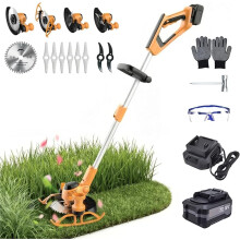 18V (21V Max) Cordless Grass Trimmer with Wheels, 4000mAh Battery & Charger, 3 Types 9 Blades, Lightweight Telescopic Strimmer, 30cm Cutting Width