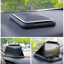 Adjustable phone holder, plastic universal car panel mounting and storage accessory.