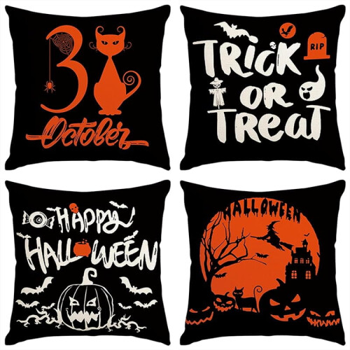 Conjunto de 4 capas de almofada de Halloween, 45x45cm (18x18 polegadas)