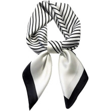 Satin Bandanas Head Scarf for Women Hair Scarves Accessories Lightweight Fashion Wrap Neck Silk Sleeping Headscarf  A28-black and White Line(27.5 X 2