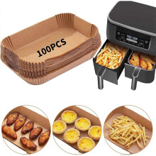 Air Fryer Disposable Paper Liner, 100PCS Food Grade Parchment Liners for Ninja DZ201,Ninja Foodi Dual Air Fryer Accessories Baking Paper (9 * 6, Natu