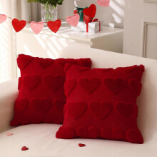 Valentines Day Throw Pillow Covers 18x18 inch Set of 2 for Valentines Day Decorations Red Soft Plush Faux Fur Wool Love Heart Pillow Covers for Sofa