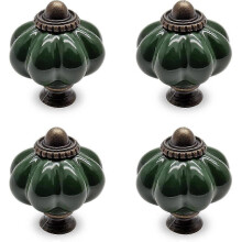 4pcs Grass Green Pumpkin Vintage Ceramic Cabinet Knobs, Vintage Drawer Pulls and