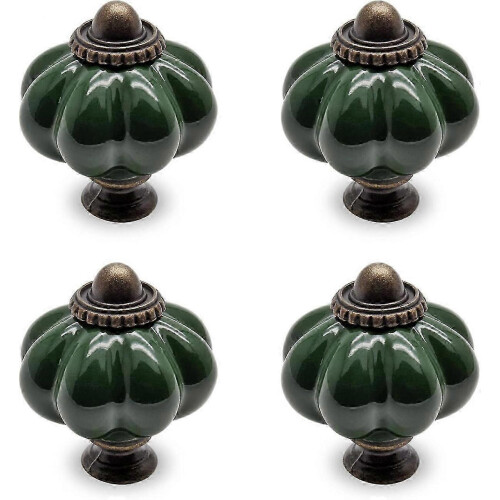 4pcs Grass Green Pumpkin Vintage Ceramic Cabinet Knobs, Vintage Drawer Pulls and