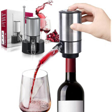 Wine Gifts-Wine Aerator Pourer- Electric Wine Dispenser, One Touch Smart Wine Decanter w/Storage Base & Retractable Tube (Battery Operated) Black