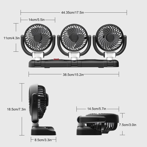 3-Kopf-USB-Auto-Ventilator 44,35  8,5  18,5 cm mit Telefonhalter 1