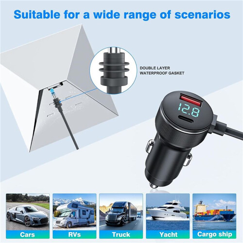 10X 3-in-1 for Starlink   Power Cable 65W Type-C USB Socket Cigarette Lighter with LED Voltmeter Display 1