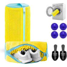 2PCS Shoe Washing Machine Bag with Pair of Shoes Tree and 4 Deodorizer Balls, Durable Zipper Reusable Shoe Washing Bag with 20000+ Fluffy Fiber Linin