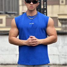 (Uncoated carbon black, XXL) Gym Brother Summer New Heavy Cotton Wide Shoulder Vest Men's Running Casual Sports Sleeveless
