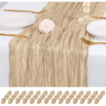 14 Pack Beige Cheesecloth Table Runner 17x108 Inch Semi Sheer Boho Gauze Cheese Cloth Fabric Table Runners, for Wedding Party Baby Shower Birthday Ho