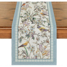Mode Blue Birds Flowers Blossom Table Runner, Seasonal Spring Floral Kitchen Dining Table Decoration for Home Party Decor 13x72 Inch
