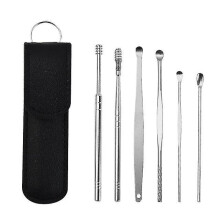 (black) 6pcs Ear Cleaner Wax Removal Tool Earpick Sticks Earwax Remover Curette Ear Pick Cleaning Ear Cleanser Spoon Health Care Earpick