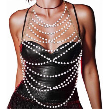 Pearl Body Chain Layered Bikini Chest Chains Summer Beach Bra Accessories for Women Gold