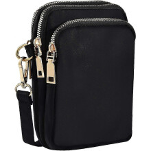 Crossbody Cell Phone Bag Women, Nylon Ladies Cell Phone Bag Wallet Mini 3-Layer Zipper Shoulder Bag