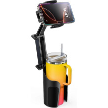 2-in-1 Cup Holder Cell Phone Holder for Your Car Bottle Friendly Cup Cell Phone Holder Mount for Car Height Adjustable Sturdy Fit 4-7 inches Phones