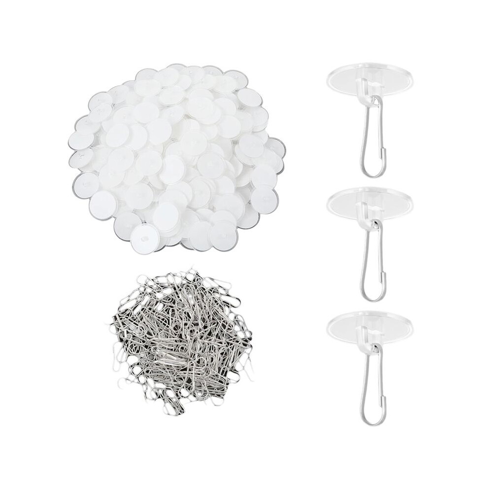 200Pcs Self-Adhesive Ceiling Hooks For Hanging, Round Suction Cup Plate Removable Transparent No-Drill Wall Hangers Disc 6034064163580
