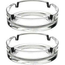 Set of 2 Round Glass Ashtrays for Inside or Outside