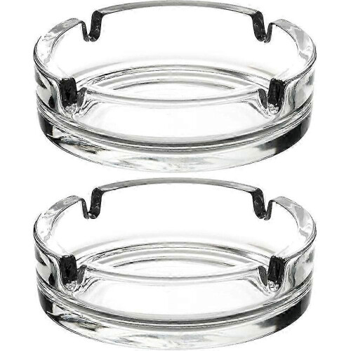 Set of 2 Round Glass Ashtrays for Inside or Outside