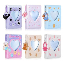 6 Pcs 3 Inch Kpop Photocard Binder Photo Album Love Heart Photo Card Holder 40 Pockets with Bear Pendant