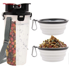 Portable Pet Water Bottle and Food Container for Travel 2-in-1Bottle with 2 Collapsible Bowls