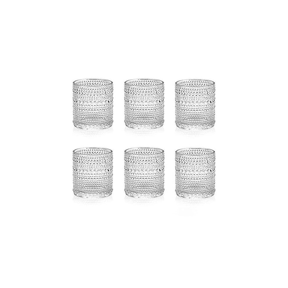 Mini Rock Glasses, 6.5 Oz, 200Ml, Hobnail Drinking Glasses Set 6, Embossed Vintage Glassware Set For Beer, Cocktail, Soda, Beverage Clear 9050643126644