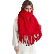 Women's Winter Scarfs, Mohair Vintage Scarf for Women and Men, Large Chunky Scarf Cashmere Feel Blanket Wrap  Red