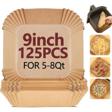 9 Inch Air Fryer Liners Disposable-125PCS Square Parchment Paper Liners,Heat Resistant & Non-Stick,Unbleached Liners for Air Fryer,Oven,Roasting,Baki