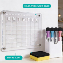 Clear Acrylic Magnetic Calendar with Colorful Markers for Refrigerator, for Home Kitchen