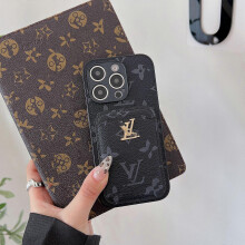 (17Pro, Black Big Flower) Suitable for iPhone series, this retro card holder case is a luxury and trendy protective cover for your iPhone.